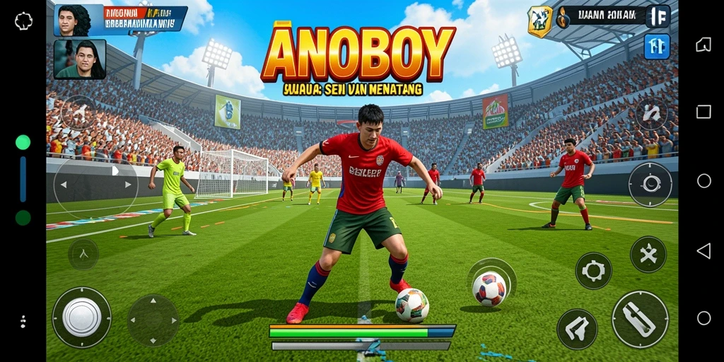 Screenshot menunjukkan gameplay seru ANOBOY dengan aksi olahraga yang mendebarkan.