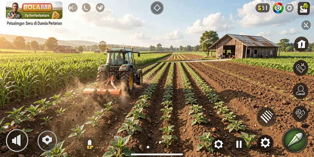 Screenshot utama BOLA88 menampilkan kebun indah dengan berbagai tanaman.